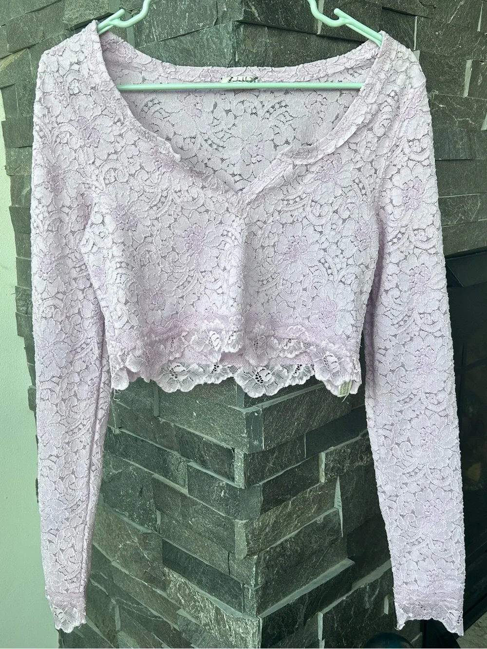 Free People Lavender Lace Long-Sleeve Cropped Top